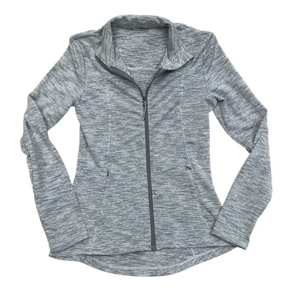 Tops - Unbranded Light Grey Heathered Full Zip Sweater w/ Thumbholes - Size Small